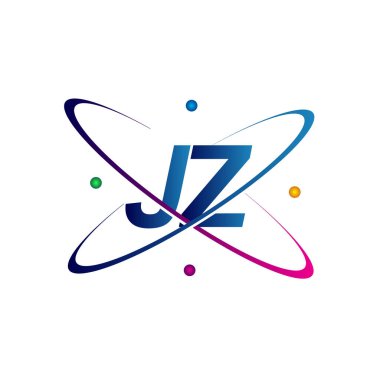 İlk harf JZ logotype bilim simgesi mavi, kırmızı, yeşil ve sarı swoosh tasarımı. iş ve şirket kimliği için vektör logosu.