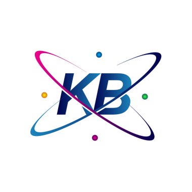 İlk harf KB logotype bilim simgesi mavi, kırmızı, yeşil ve sarı swoosh tasarımı. iş ve şirket kimliği için vektör logosu.