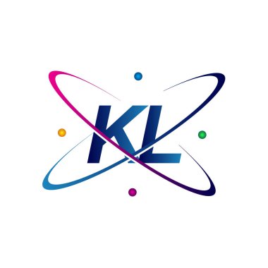 İlk harf KL logotype bilim simgesi mavi, kırmızı, yeşil ve sarı swoosh tasarımı. iş ve şirket kimliği için vektör logosu.