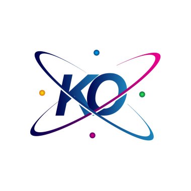 İlk harf KO logotype bilim simgesi mavi, kırmızı, yeşil ve sarı swoosh tasarımı. iş ve şirket kimliği için vektör logosu.