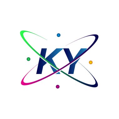 İlk harf KY logotype bilim simgesi mavi, kırmızı, yeşil ve sarı swoosh tasarımı. iş ve şirket kimliği için vektör logosu.