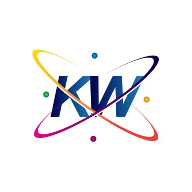 İlk harf KW logotype bilim simgesi mavi, kırmızı, yeşil ve sarı swoosh tasarımı. iş ve şirket kimliği için vektör logosu.