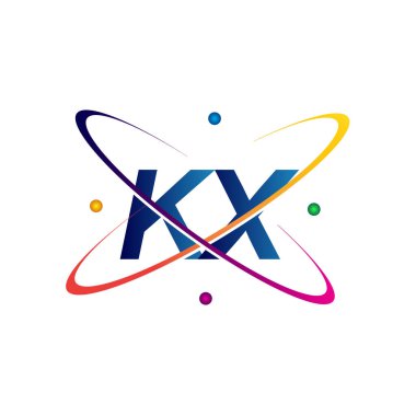 İlk harf KX logotype bilim simgesi mavi, kırmızı, yeşil ve sarı swoosh tasarımı. iş ve şirket kimliği için vektör logosu.