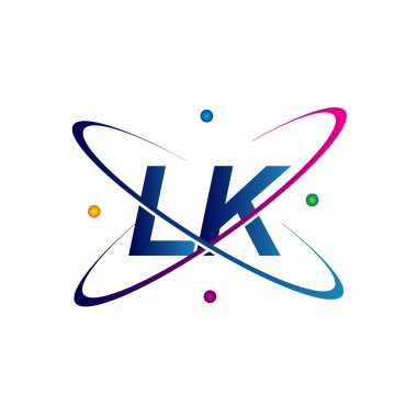 İlk harf LK logotype bilim simgesi mavi, kırmızı, yeşil ve sarı swoosh tasarımı. iş ve şirket kimliği için vektör logosu.