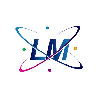 İlk harf LM logotype bilim simgesi mavi, kırmızı, yeşil ve sarı swoosh tasarımı. iş ve şirket kimliği için vektör logosu.
