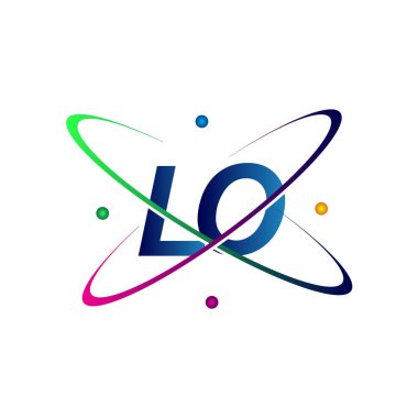 İlk harf LO logotype bilim simgesi mavi, kırmızı, yeşil ve sarı swoosh tasarımı. iş ve şirket kimliği için vektör logosu.