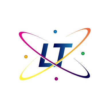İlk harf LT logotype bilim simgesi mavi, kırmızı, yeşil ve sarı swoosh tasarımı. iş ve şirket kimliği için vektör logosu.