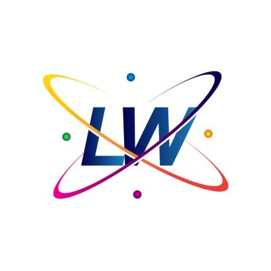İlk harf LW logotype bilim simgesi mavi, kırmızı, yeşil ve sarı swoosh tasarımı. iş ve şirket kimliği için vektör logosu.
