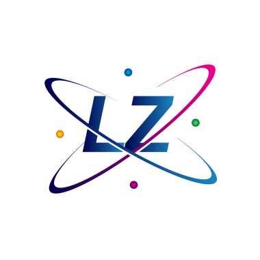 İlk harf LZ logotype bilim simgesi mavi, kırmızı, yeşil ve sarı swoosh tasarımı. iş ve şirket kimliği için vektör logosu.