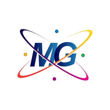 İlk harf MG logotype bilim simgesi mavi, kırmızı, yeşil ve sarı swoosh tasarımı. iş ve şirket kimliği için vektör logosu.