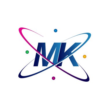 İlk harf MK logotype bilim simgesi mavi, kırmızı, yeşil ve sarı swoosh tasarımı. iş ve şirket kimliği için vektör logosu.