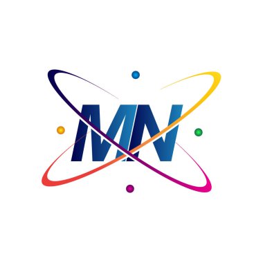 İlk harf MN logotype bilim simgesi mavi, kırmızı, yeşil ve sarı swoosh tasarımı. iş ve şirket kimliği için vektör logosu.