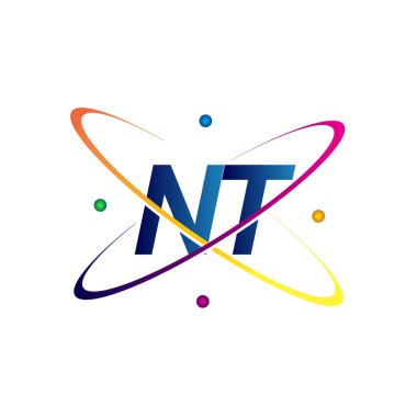 İlk harf NT logotip bilim simgesi mavi, kırmızı, yeşil ve sarı renk. iş ve şirket kimliği için vektör logosu.