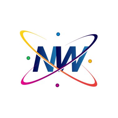 İlk harf NW logotype bilim simgesi mavi, kırmızı, yeşil ve sarı swoosh tasarımı. iş ve şirket kimliği için vektör logosu.