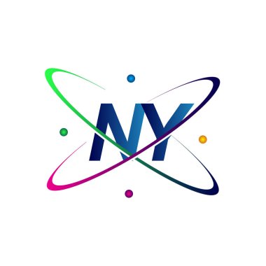 İlk harf NY logotype bilim simgesi mavi, kırmızı, yeşil ve sarı swoosh tasarımı. iş ve şirket kimliği için vektör logosu.
