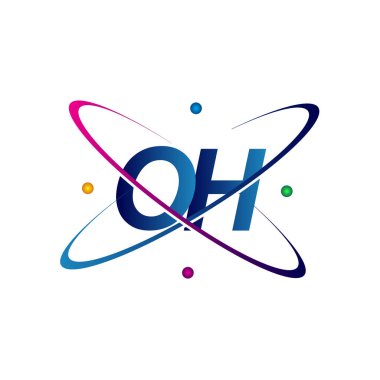 İlk harf OH logotip bilim simgesi mavi, kırmızı, yeşil ve sarı renk. iş ve şirket kimliği için vektör logosu.