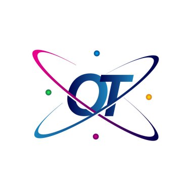 İlk harf OT logotype bilim simgesi mavi, kırmızı, yeşil ve sarı swoosh tasarımı. iş ve şirket kimliği için vektör logosu.