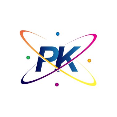 İlk harf PK logotype bilim simgesi mavi, kırmızı, yeşil ve sarı swoosh tasarımı. iş ve şirket kimliği için vektör logosu.