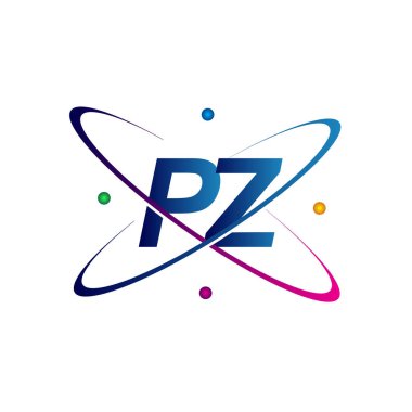İlk harf PZ logotype bilim simgesi mavi, kırmızı, yeşil ve sarı swoosh tasarımı. iş ve şirket kimliği için vektör logosu.