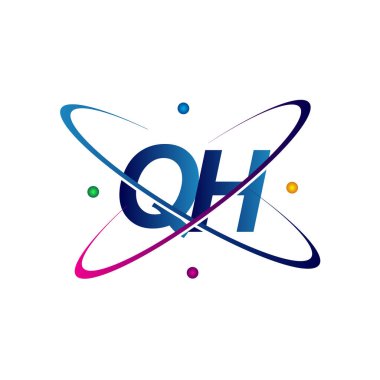 İlk harf QH logotype bilim simgesi mavi, kırmızı, yeşil ve sarı swoosh tasarımı. iş ve şirket kimliği için vektör logosu.