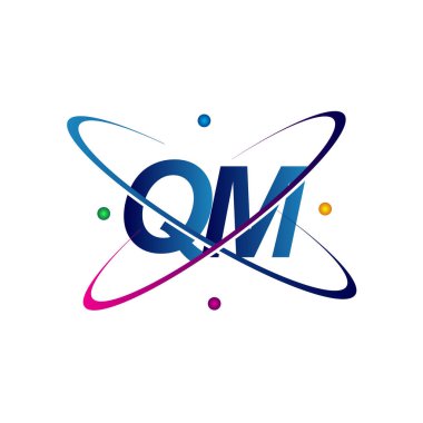 İlk harf QM logotype bilim simgesi mavi, kırmızı, yeşil ve sarı swoosh tasarımı. iş ve şirket kimliği için vektör logosu.