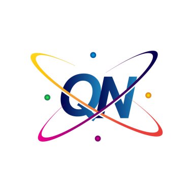 İlk harf QN logotype bilim simgesi mavi, kırmızı, yeşil ve sarı swoosh tasarımı. iş ve şirket kimliği için vektör logosu.