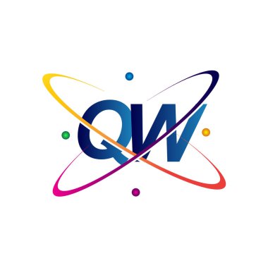 İlk harf QW logotype bilim simgesi mavi, kırmızı, yeşil ve sarı swoosh tasarımı. iş ve şirket kimliği için vektör logosu.