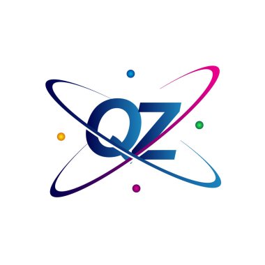 İlk harf QZ logotype bilim simgesi mavi, kırmızı, yeşil ve sarı swoosh tasarımı. iş ve şirket kimliği için vektör logosu.
