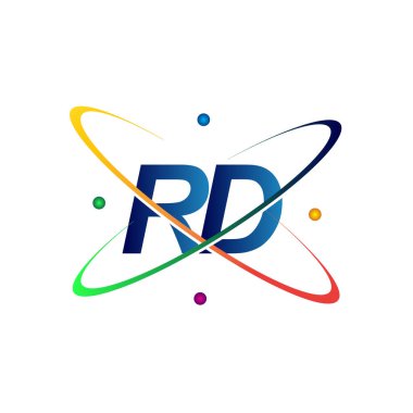 İlk harf Ar-Ge logoti bilim simgesi mavi, kırmızı, yeşil ve sarı çizim. iş ve şirket kimliği için vektör logosu.