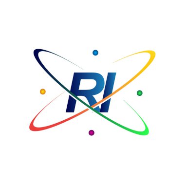 İlk harf RI logotype bilim simgesi mavi, kırmızı, yeşil ve sarı swoosh tasarımı. iş ve şirket kimliği için vektör logosu.