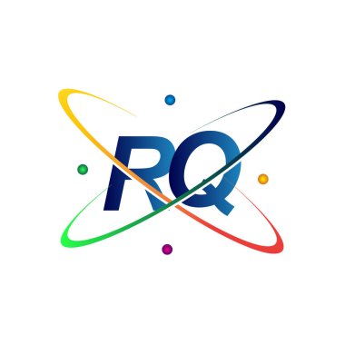 İlk harf RQ logotype bilim simgesi mavi, kırmızı, yeşil ve sarı swoosh tasarımı. iş ve şirket kimliği için vektör logosu.