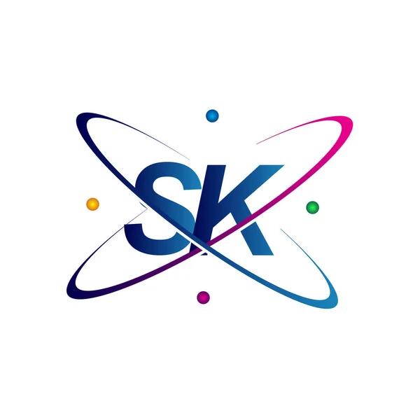 初始字母Sk标志科学图标彩色蓝色 绿色和黄色Swoosh设计 企业和公司标识的矢量标识 — 图库矢量图片