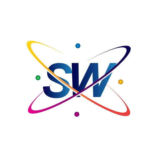 首字母Sw标志科学图标彩色蓝色 绿色和黄色Swoosh设计 企业和公司标识的矢量标识 — 图库矢量图片