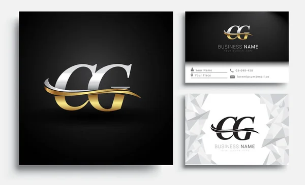 Letra Inicial Logotipo Nombre Empresa Color Oro Plata Swoosh Diseño — Archivo Imágenes Vectoriales