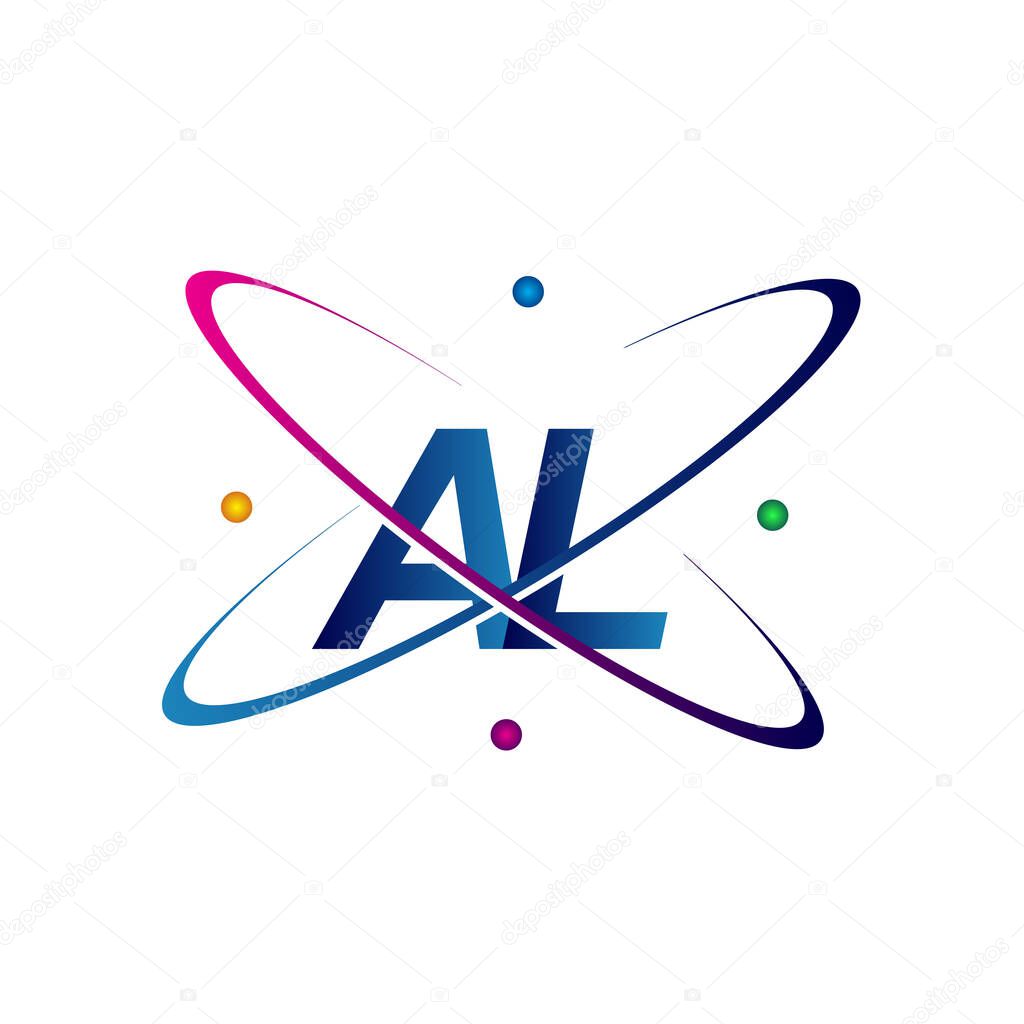 initial letter AL logotype science icon colored blue, red, green and yellow swoosh design. vector logo for business and company identity.