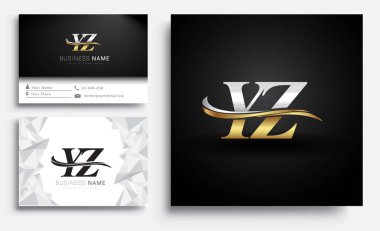 İlk harfi YZ logotype şirketi. Renkli altın ve gümüş rengi desenli. Beyaz arkaplanda iş kimliği için vektör ayarları.