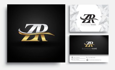 İlk harf ZR logotype şirketi. Renkli altın ve gümüş rengi desenli. Beyaz arkaplanda iş kimliği için vektör ayarları.