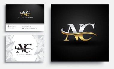 İlk harfi NC logotype şirketi. Renkli altın ve gümüş rengi desenli. Beyaz arkaplanda iş kimliği için vektör ayarları.