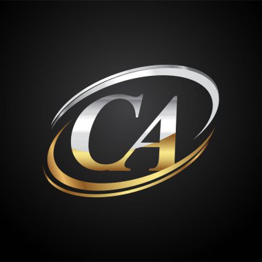 İlk harfi CA logotype şirketi. Renkli altın ve gümüş rengi desenli. Siyah arkaplanda izole.