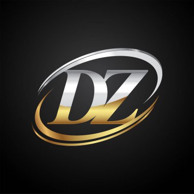 İlk harfi DZ logotype şirketi. Renkli altın ve gümüş rengi desenli. Siyah arkaplanda izole.