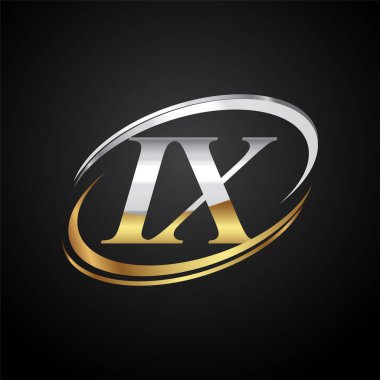 İlk harf IX logotype şirketi. Renkli altın ve gümüş rengi desenli. Siyah arkaplanda izole.