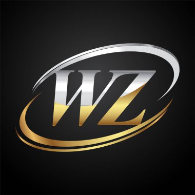 İlk harfi WZ logotype şirketi. Renkli altın ve gümüş rengi desenli. Siyah arkaplanda izole.