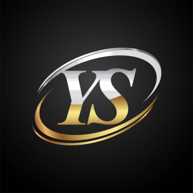 YS logotype şirketinin ilk harfi. Renkli altın ve gümüş rengi. Siyah arkaplanda izole.