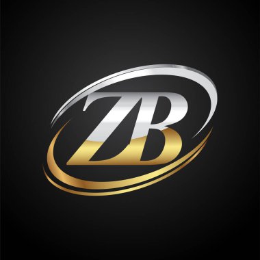 İlk harf ZB logotype şirketi. Renkli altın ve gümüş rengi desenli. Siyah arkaplanda izole.