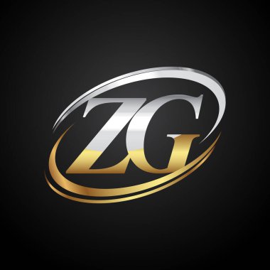 İlk harf ZG logotype şirketi. Renkli altın ve gümüş rengi desenli. Siyah arkaplanda izole.