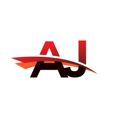 İlk harf AJ logotype şirket adı Siyah ve Kırmızı Swoosh tasarımı.
