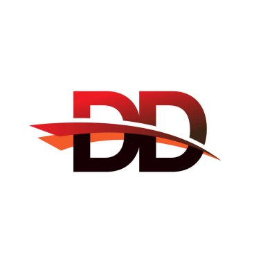 İlk harf DD logotype şirket adı siyah ve kırmızı renkli Swoosh tasarımı.