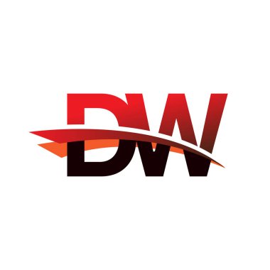 İlk harf DW logotype şirket adı Siyah ve Kırmızı Swoosh tasarımı.