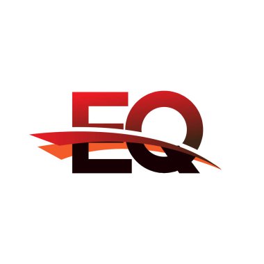 İlk harf: EQ logotype şirketi adı: Siyah ve kırmızı Swoosh tasarımı.
