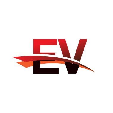 İlk harf: EV logotype şirket adı: Siyah ve kırmızı renkler..